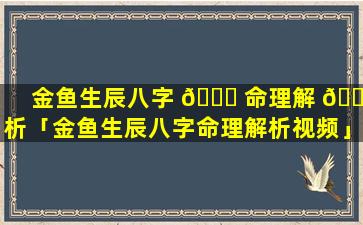 金鱼生辰八字 🐘 命理解 🕷 析「金鱼生辰八字命理解析视频」